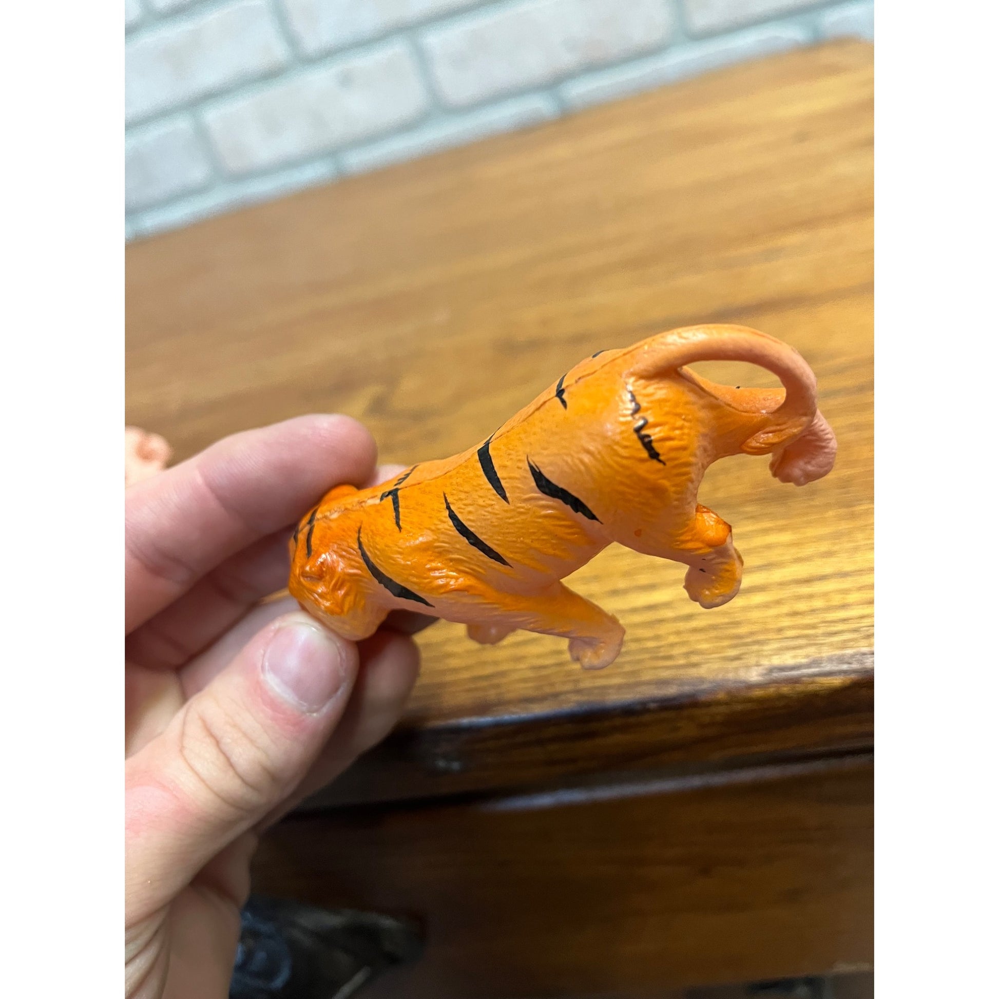 Vintage Lion & Tiger Celluloid Toy Christmas Putz Decoration Ornaments Lot (2)