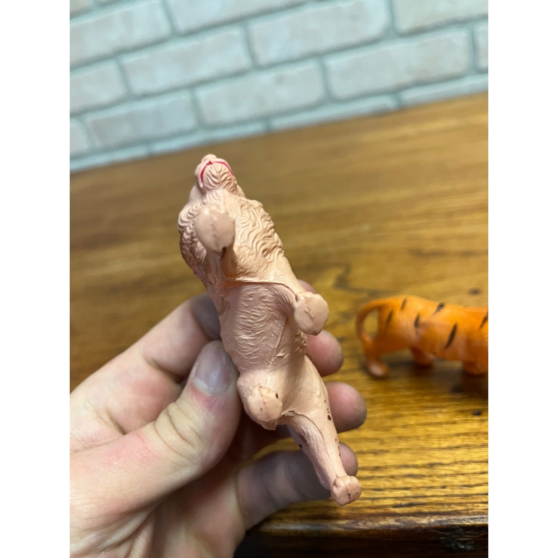 Vintage Lion & Tiger Celluloid Toy Christmas Putz Decoration Ornaments Lot (2)