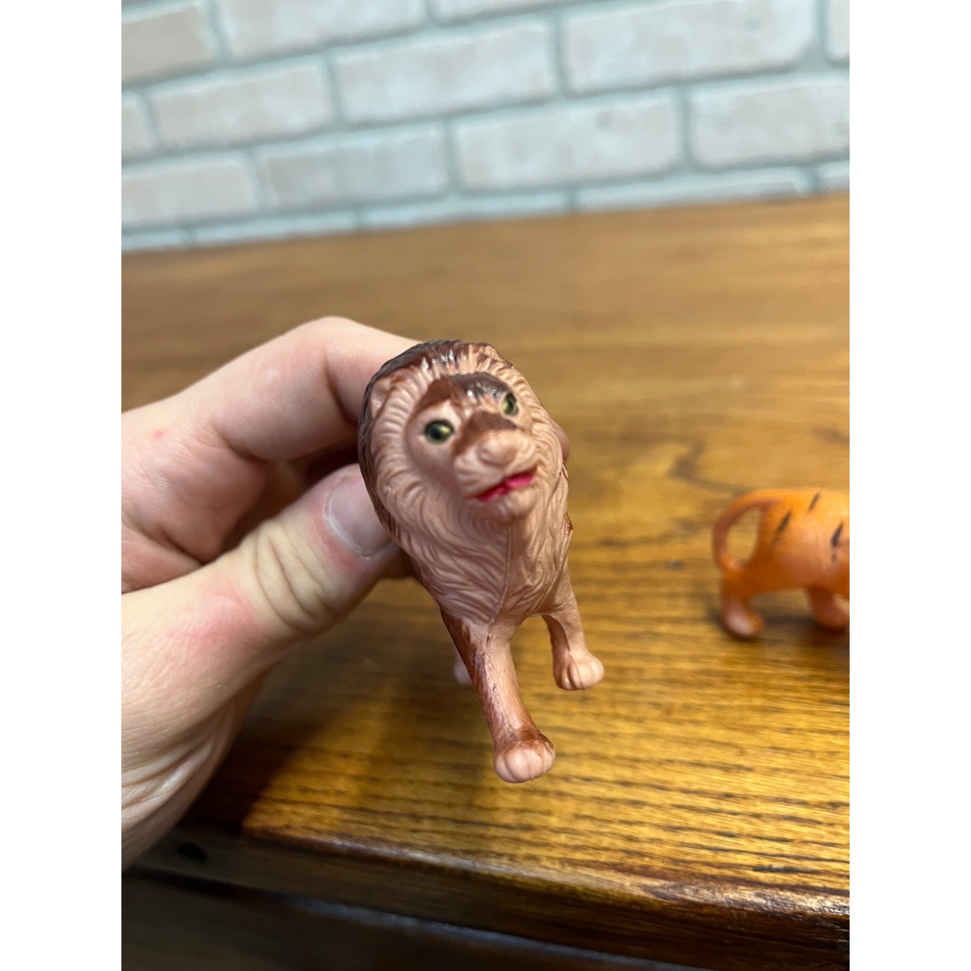 Vintage Lion & Tiger Celluloid Toy Christmas Putz Decoration Ornaments Lot (2)