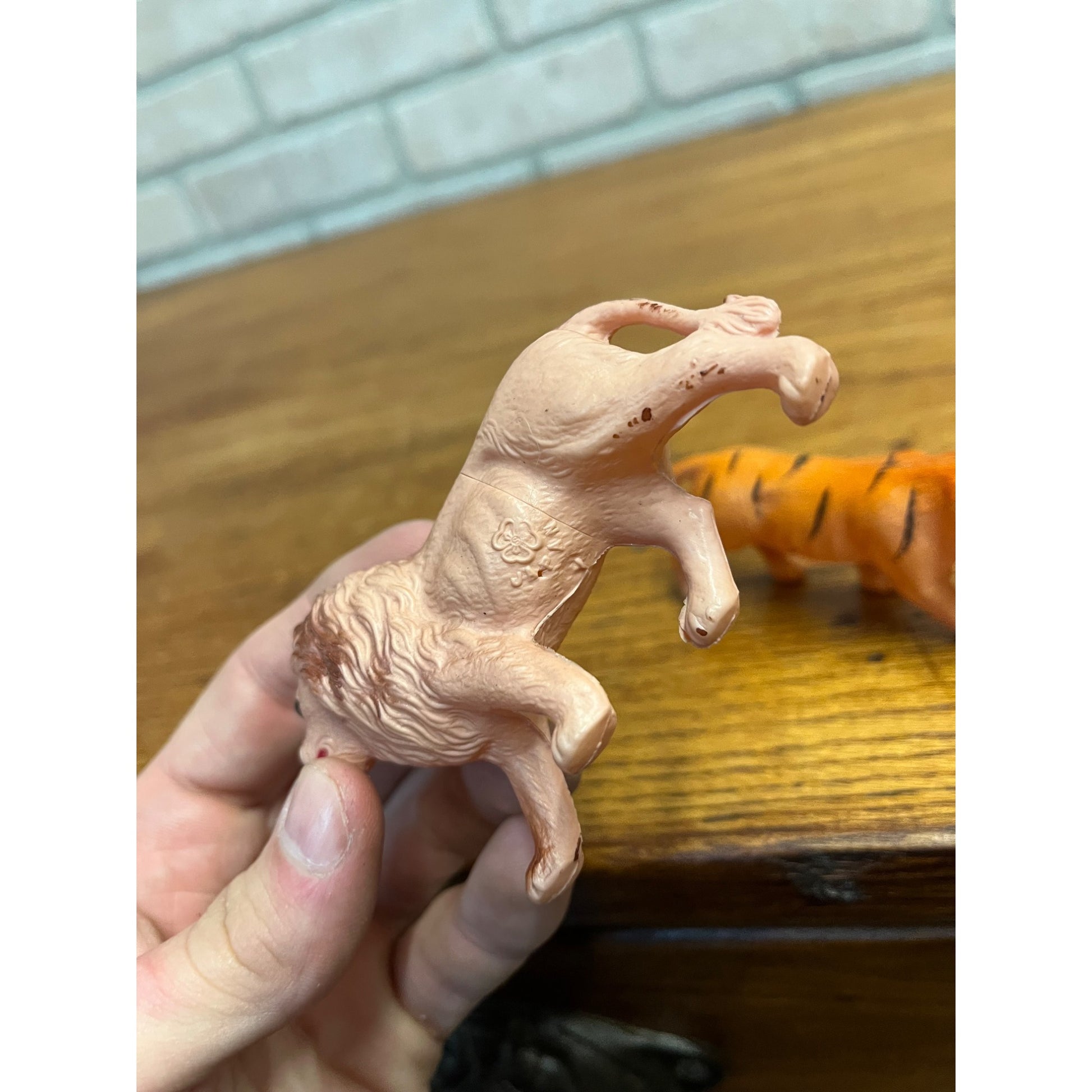 Vintage Lion & Tiger Celluloid Toy Christmas Putz Decoration Ornaments Lot (2)