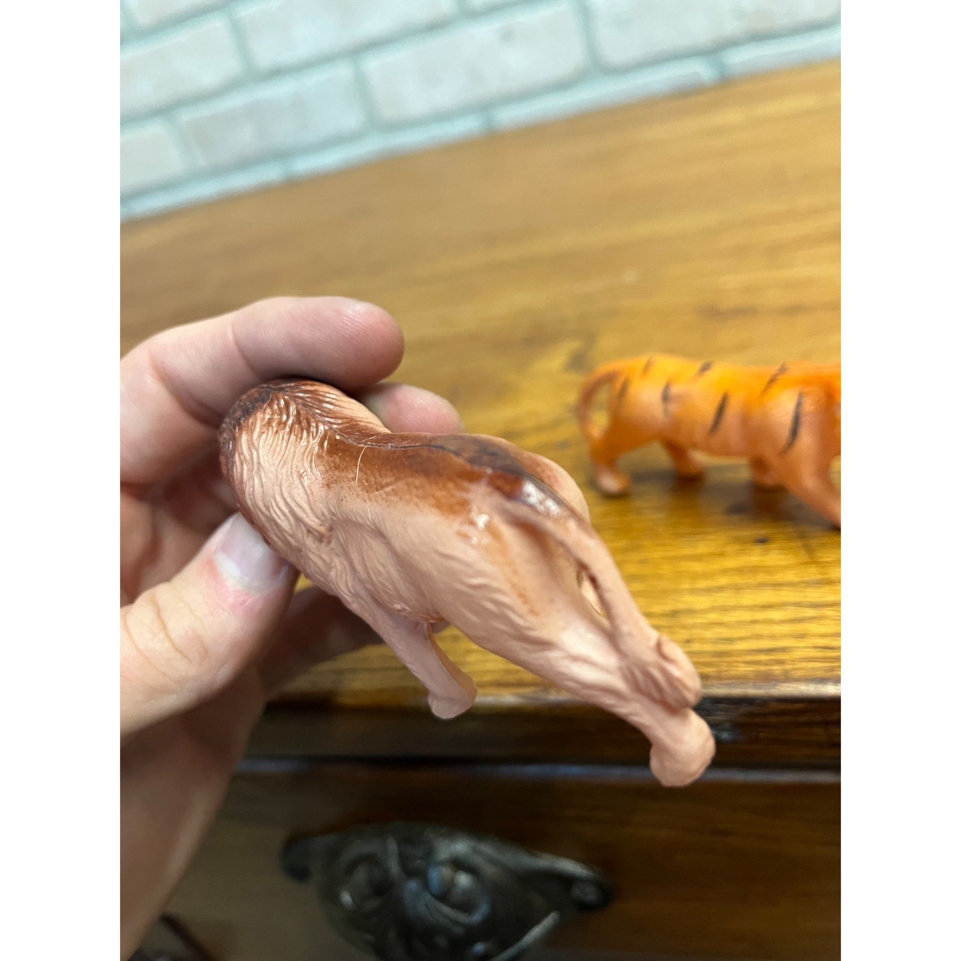 Vintage Lion & Tiger Celluloid Toy Christmas Putz Decoration Ornaments Lot (2)