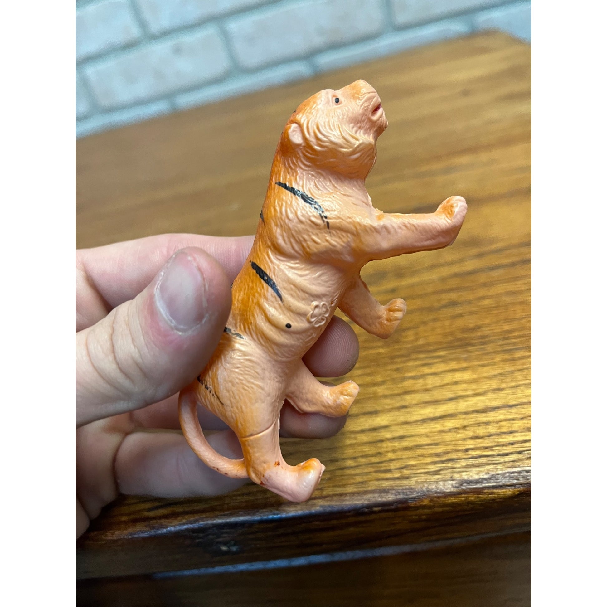 Vintage Lion & Tiger Celluloid Toy Christmas Putz Decoration Ornaments Lot (2)