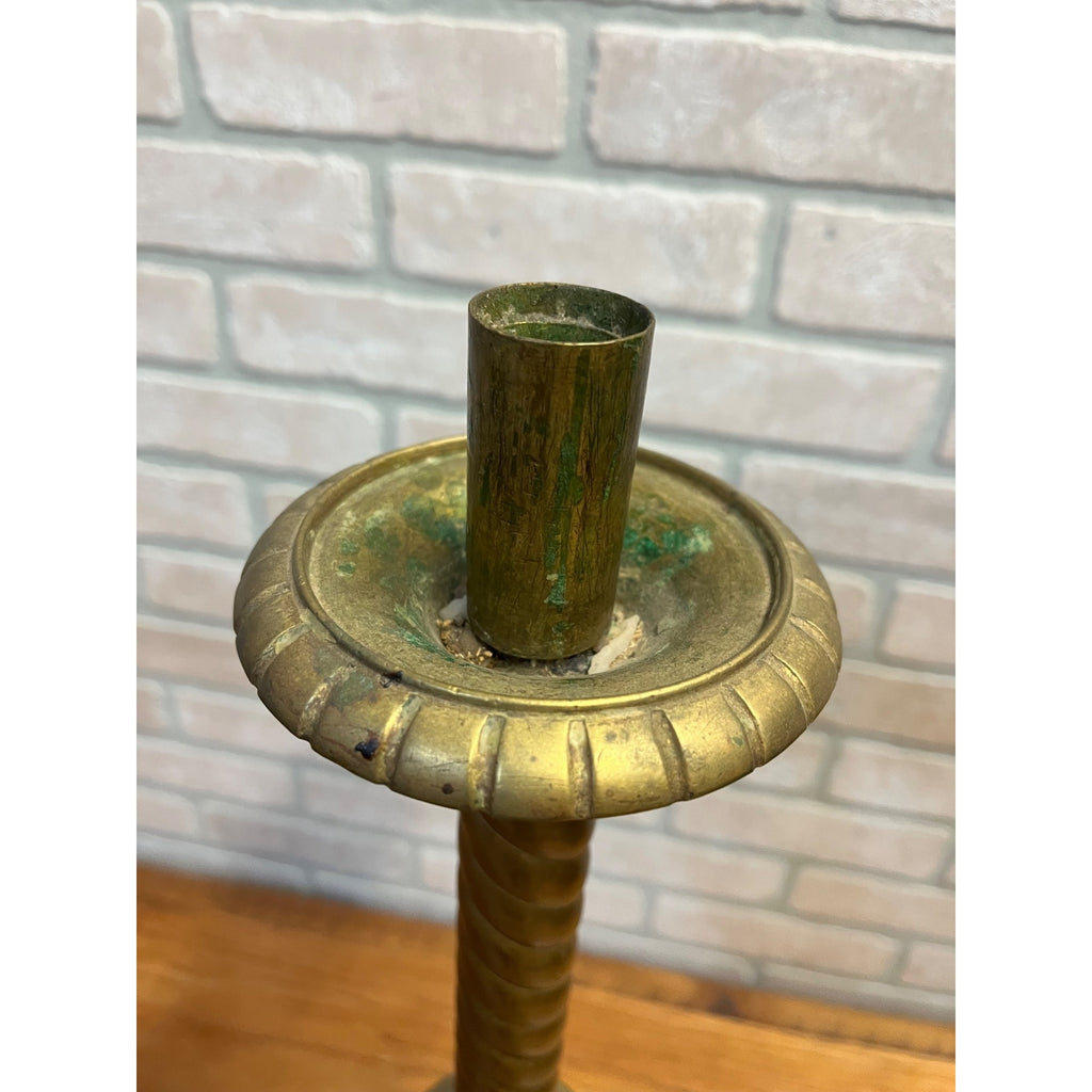 Vintage Large 26" Brass Barley Twist Candlestick Holder Religious Altar Colonial