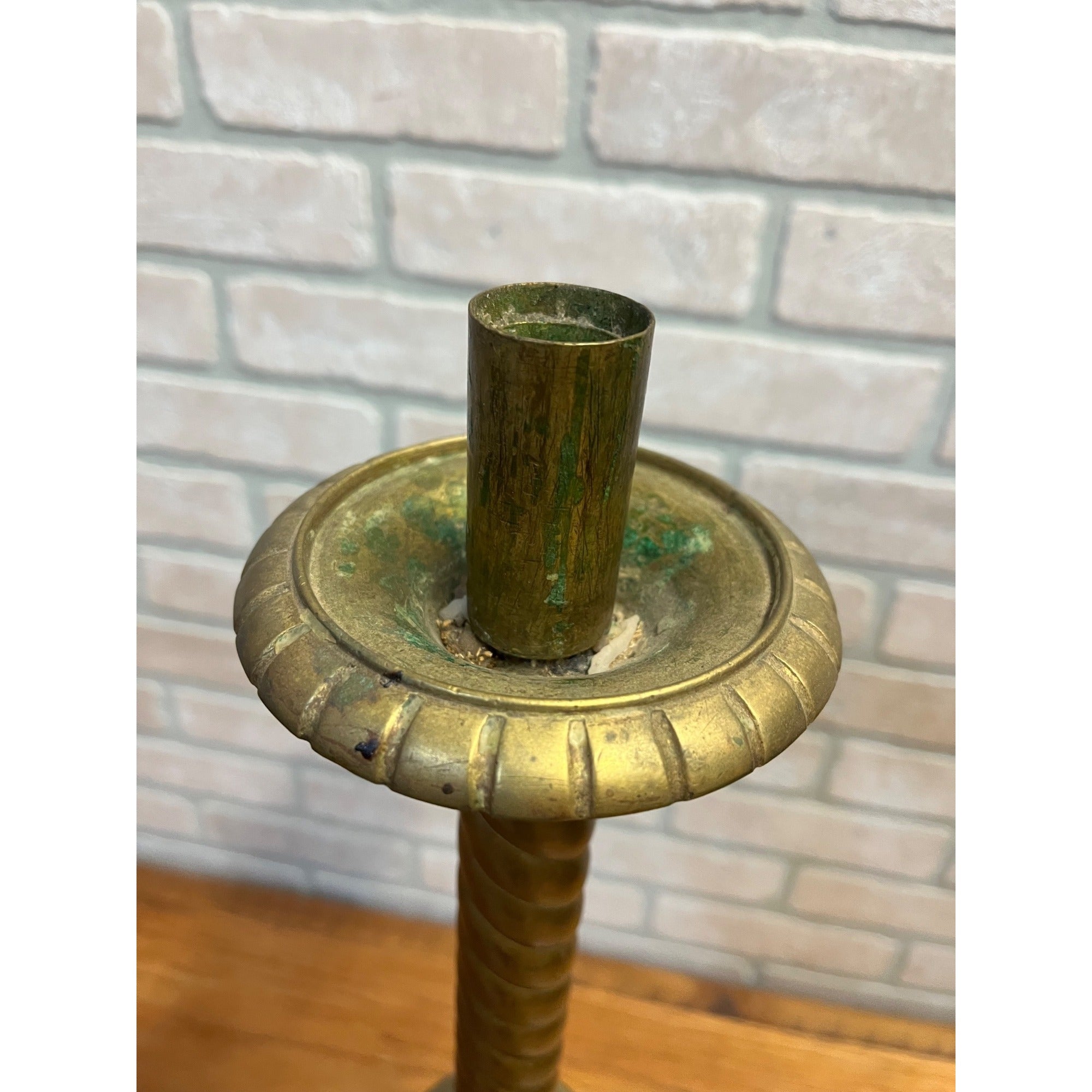 Vintage Large 26" Brass Barley Twist Candlestick Holder Religious Altar Colonial