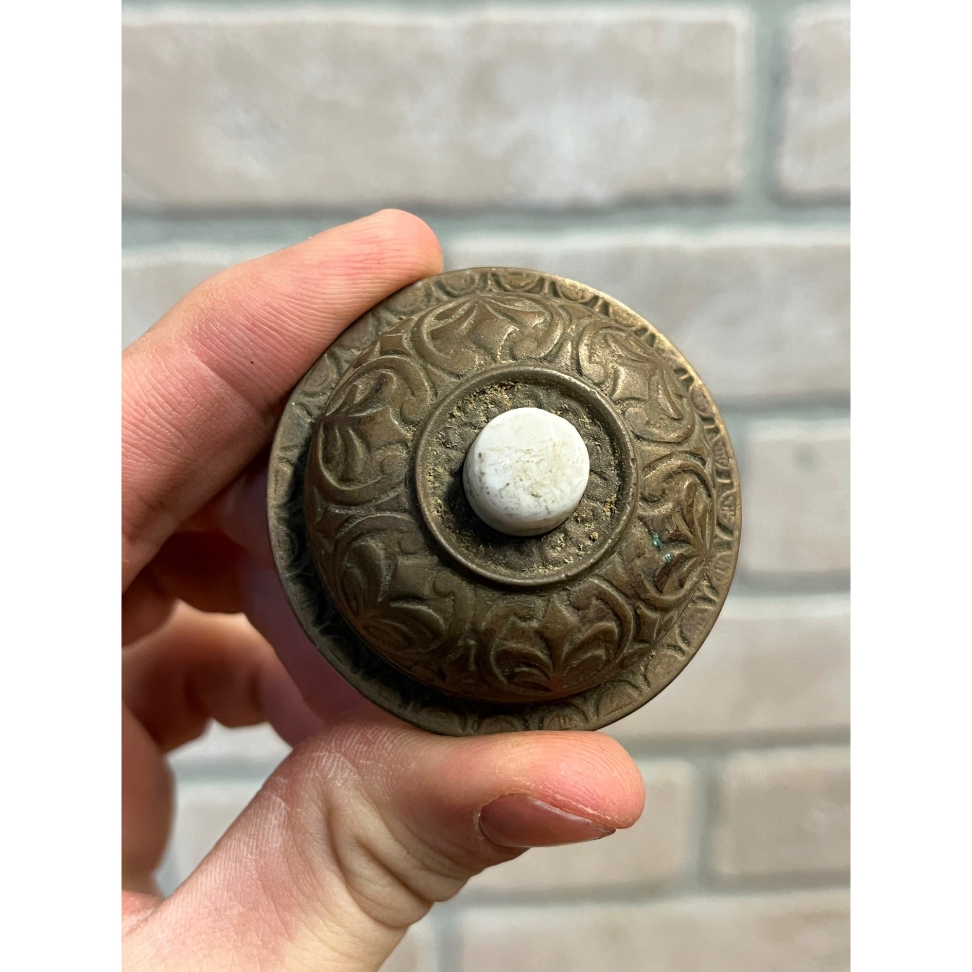 Antique Victorian Eastlake Brass Push Button Electric Doorbell Switch 2"