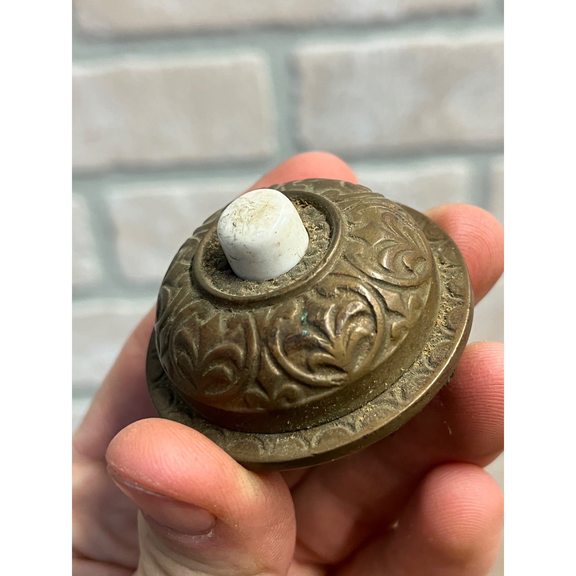 Antique Victorian Eastlake Brass Push Button Electric Doorbell Switch 2"