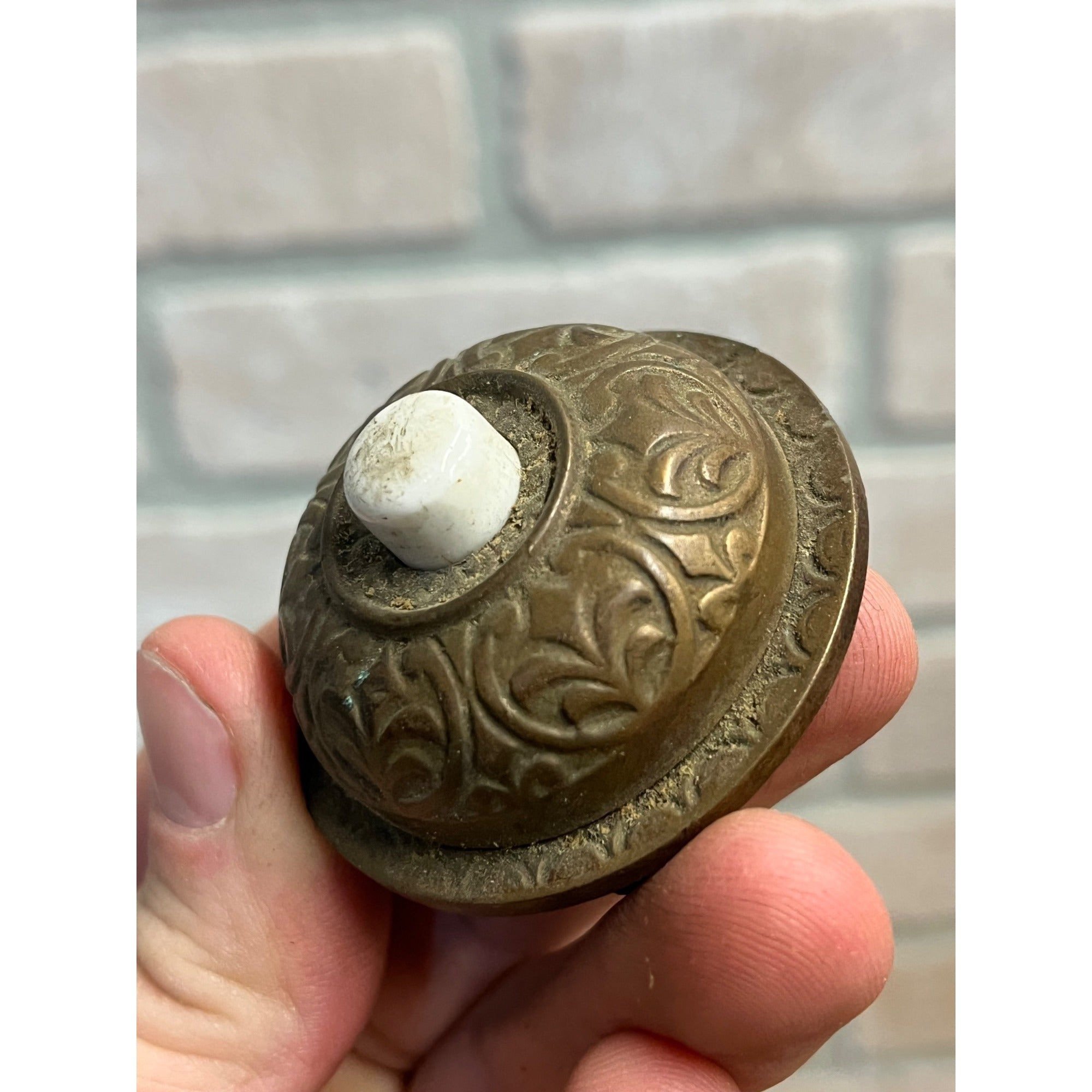 Antique Victorian Eastlake Brass Push Button Electric Doorbell Switch 2"