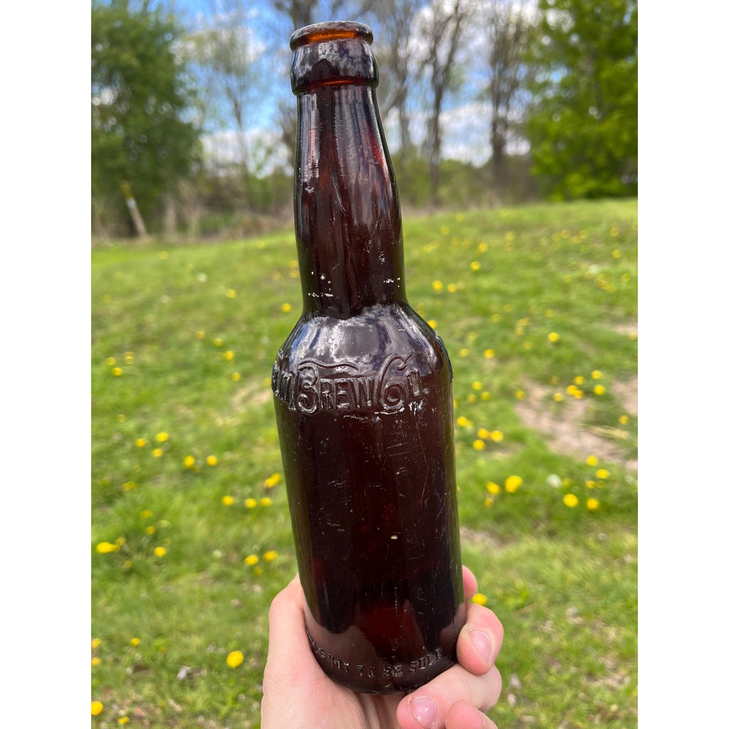 Vintage Berlin Wis. Brew Co. Beer Bottle Amber Brown Embossed 1920s