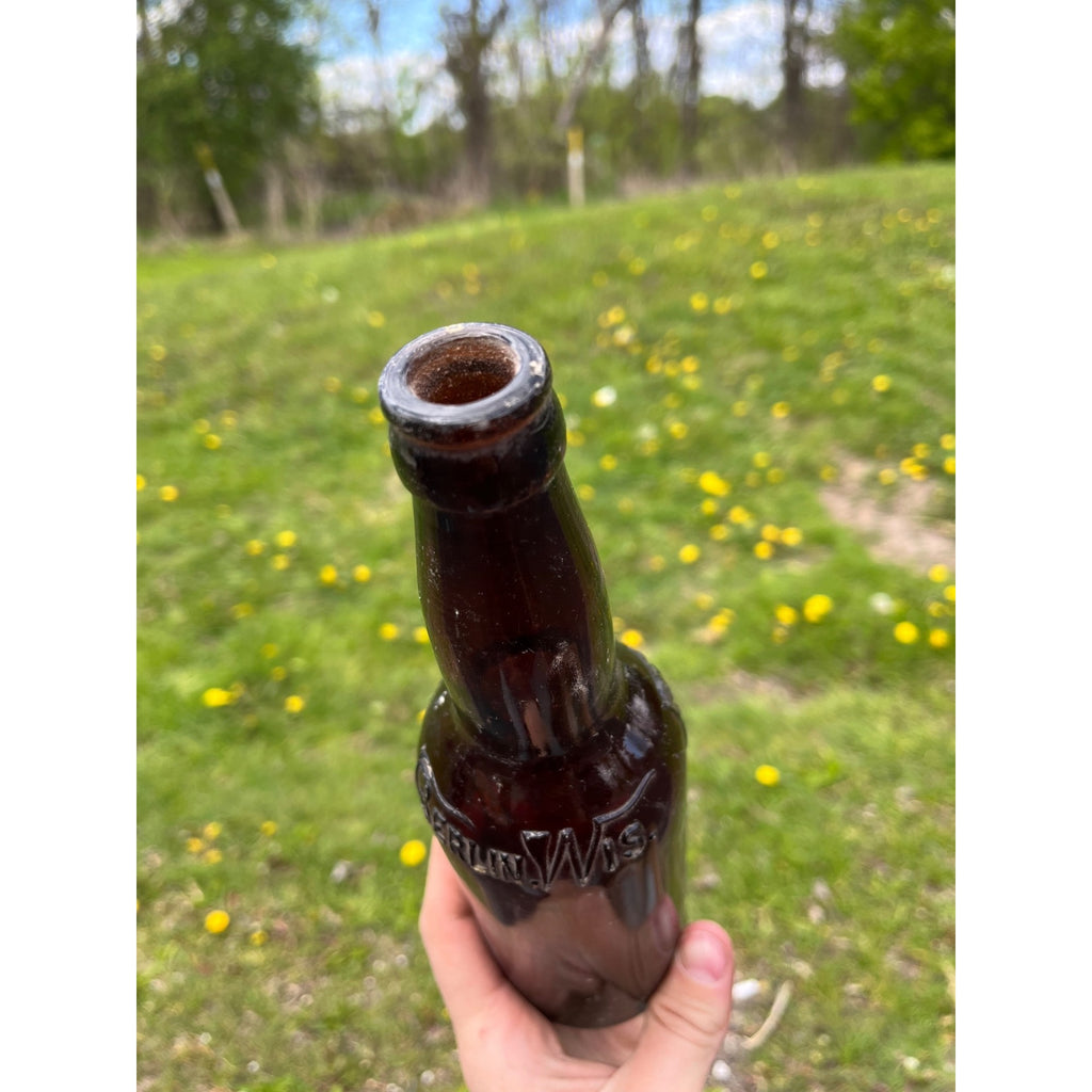 Vintage Berlin Wis. Brew Co. Beer Bottle Amber Brown Embossed 1920s
