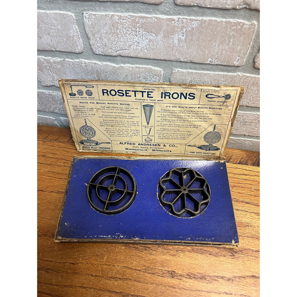 Vintage Alfred Andersen & Co. Rosette Irons in Original Box Antique As-Is