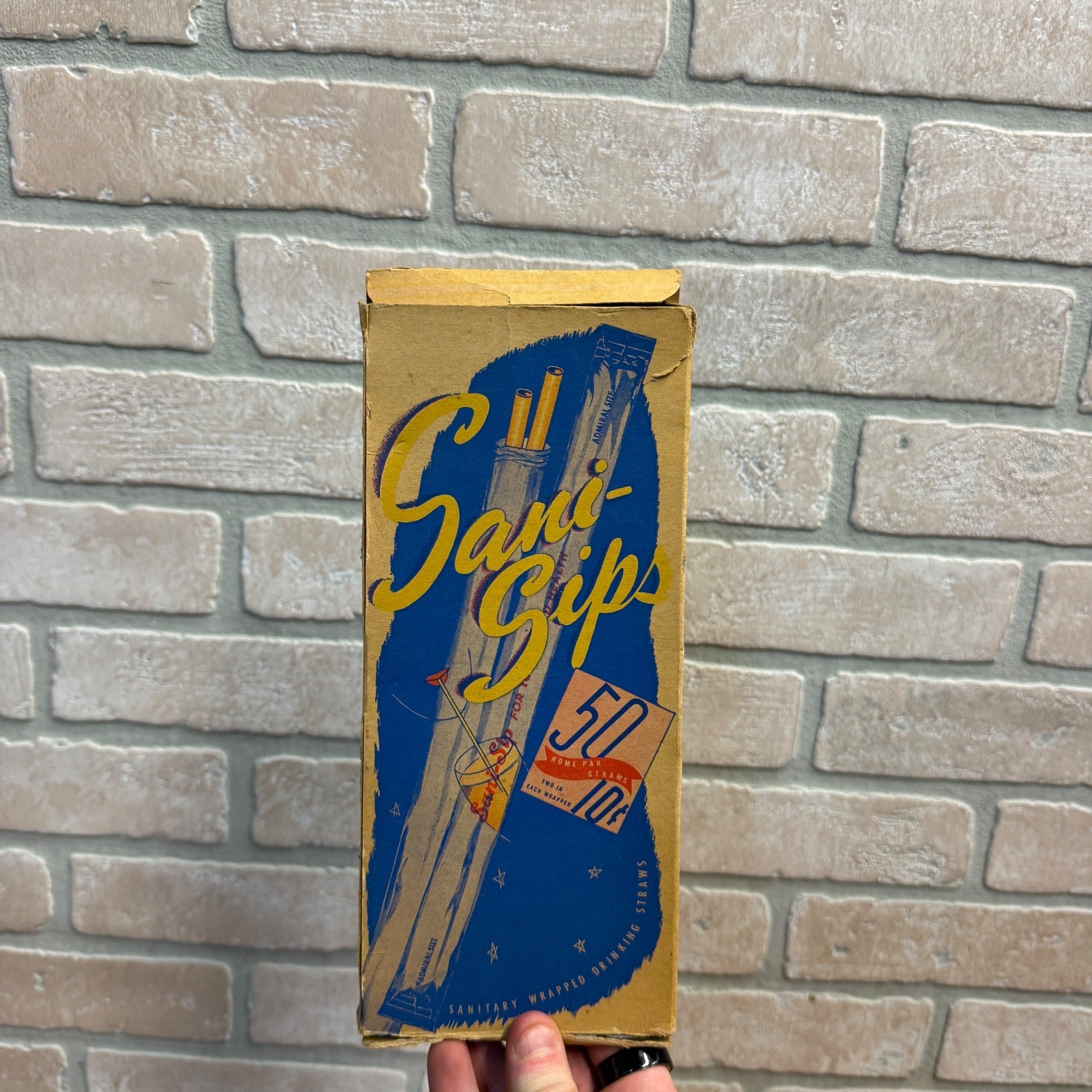 Vintage 1930s Sani-Sip Drinking Straws Advertising Box w/ Straws National Soda