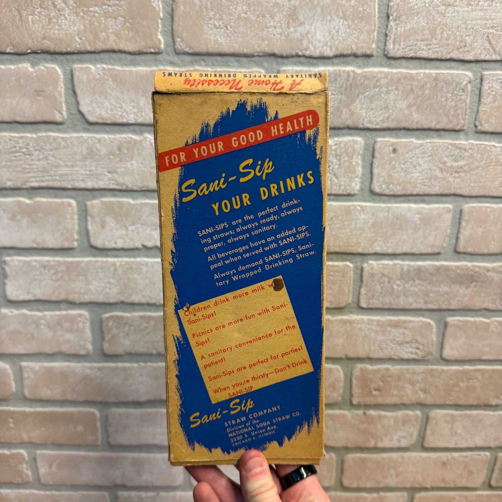 Vintage 1930s Sani-Sip Drinking Straws Advertising Box w/ Straws National Soda