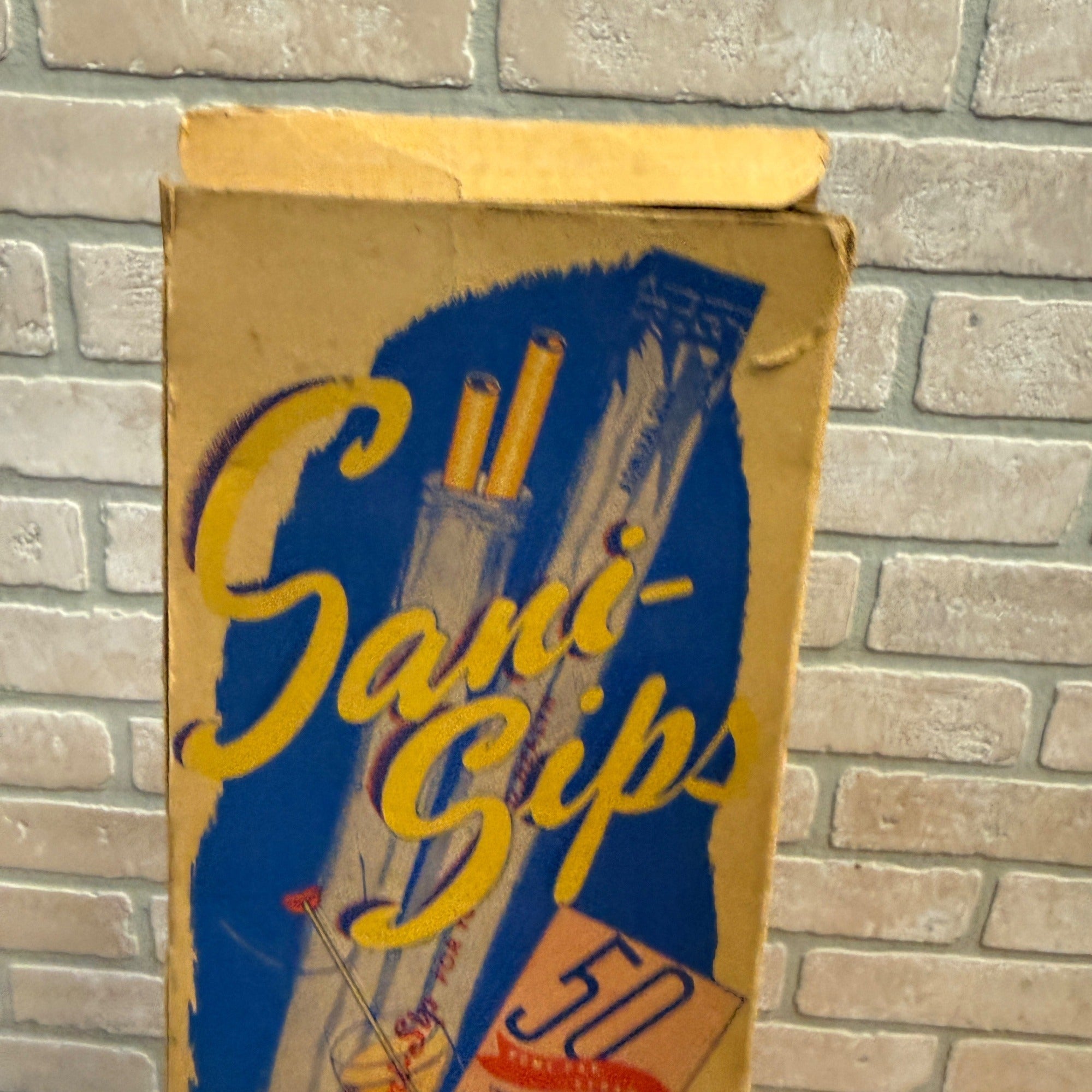 Vintage 1930s Sani-Sip Drinking Straws Advertising Box w/ Straws National Soda