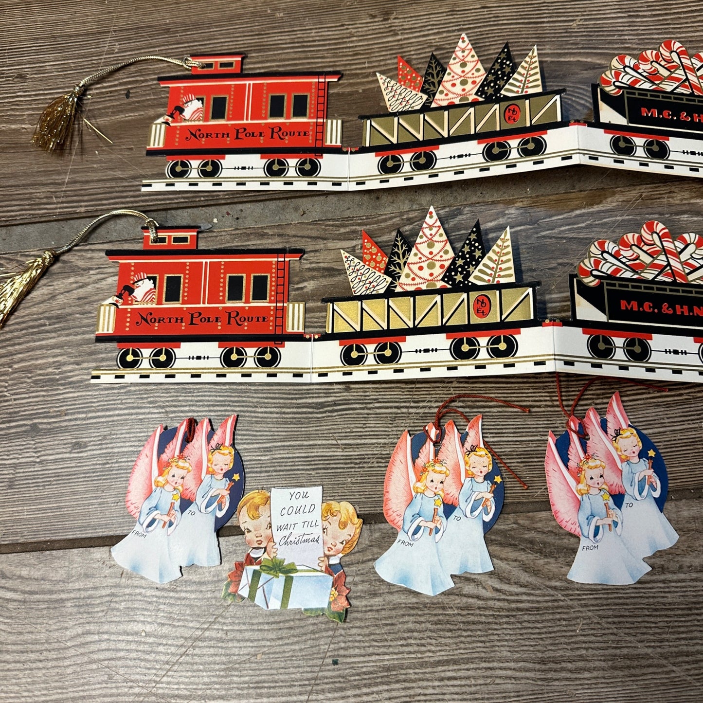 Vintage Lot of Christmas Trains Henri Fayette Diecut Cards Sticekrs Japan Banner