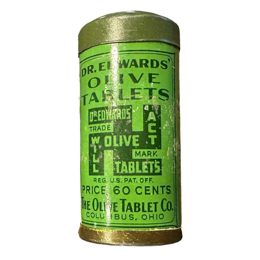 Vintage Early 1900s Dr. Edwards Olive Tablets Good Luck Symbol Advertising Tin