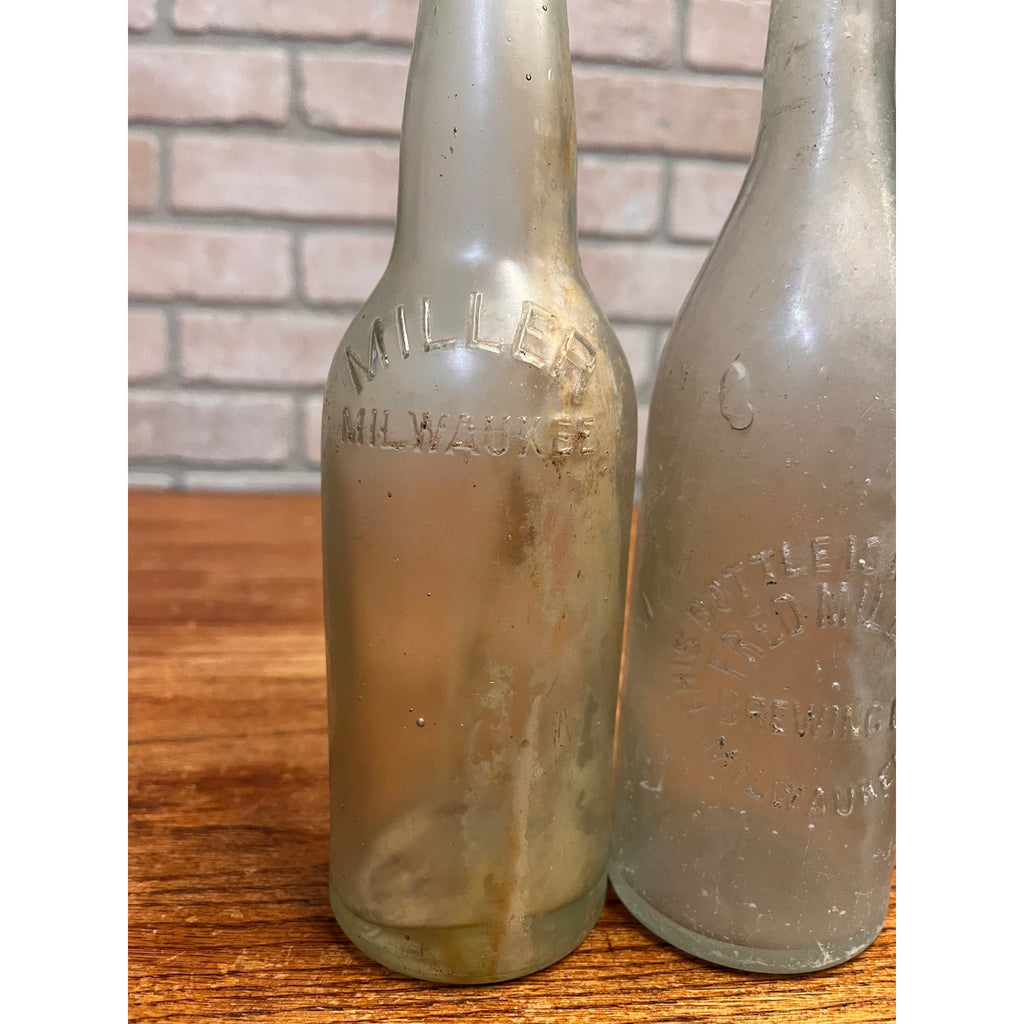 Pre-Prohibition Fred Miller Embossed Aqua Beer Bottles Milwaukee Wis WI Brewing Co.