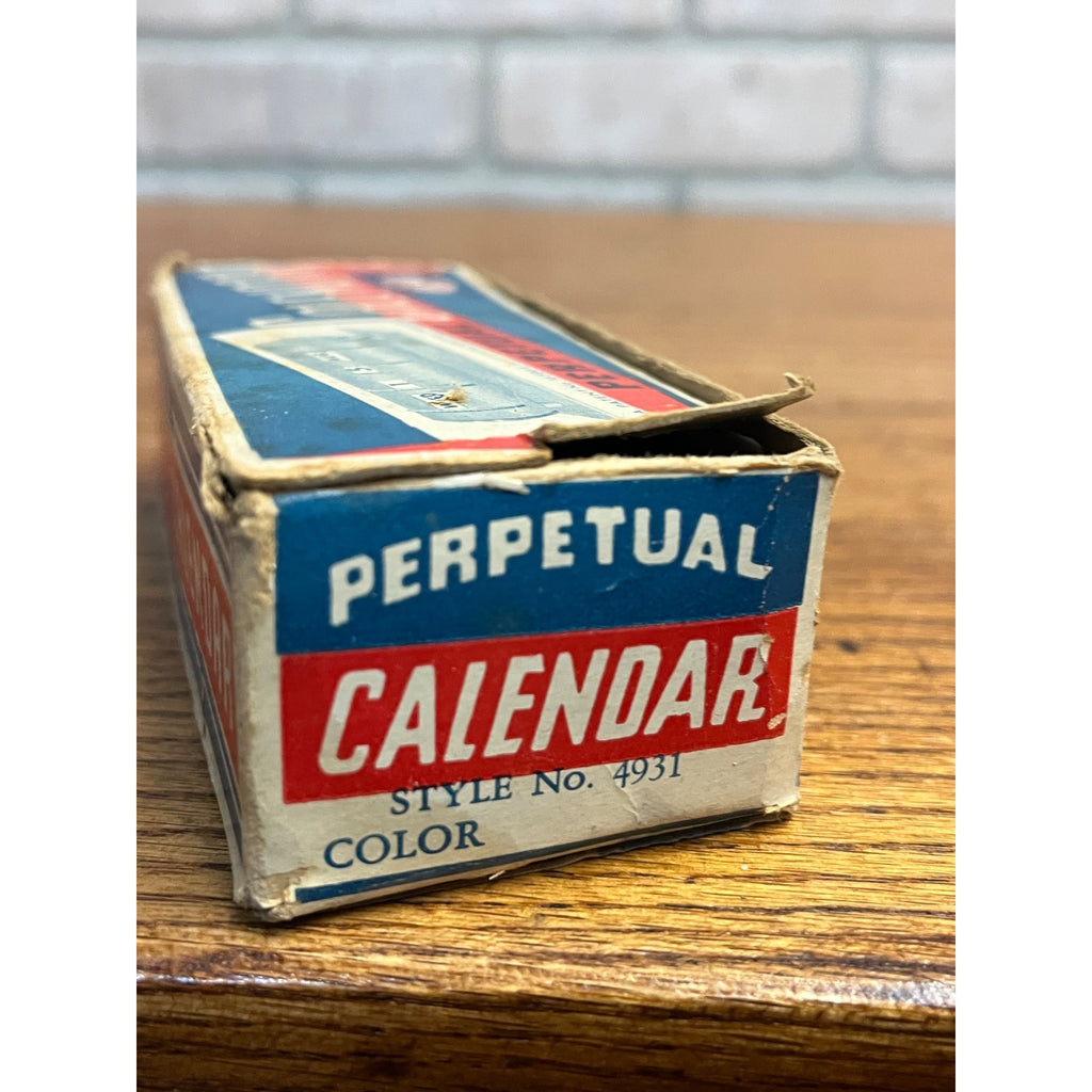 Vintage Adams Brass Metal Day & Month Perpetual Desktop Rolling Calendar w/ Box