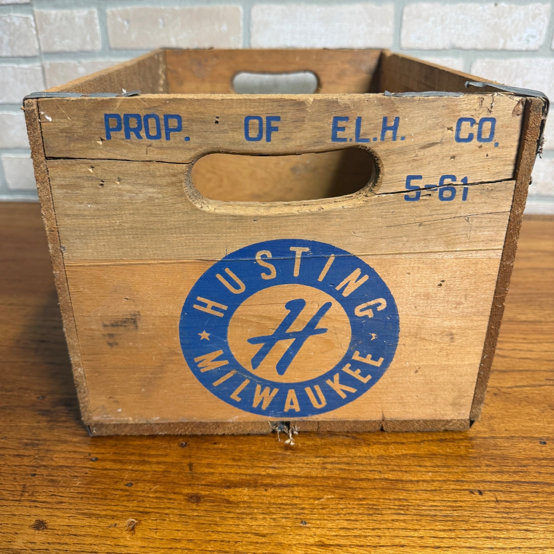 Vintage E.L Hustings Soda Pop Bottle Wood Crate Box Carrier Beverage Wisconsin