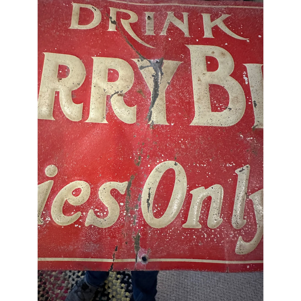 Vintage Early 1900s Cherry Blush Soda Tin Embossed Advertising Sign