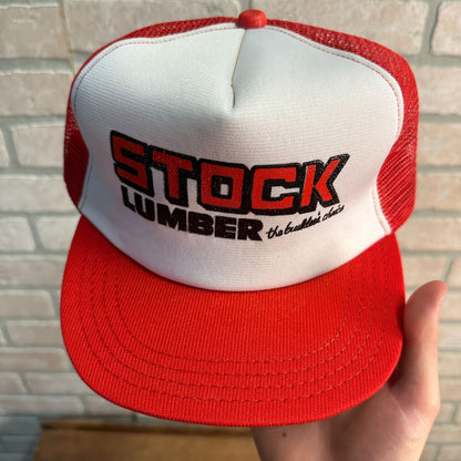 VINTAGE RED WHITE MESH STOCK LUMBER CONSTRUCTION TRADES RETRO SNAPBACK HAT