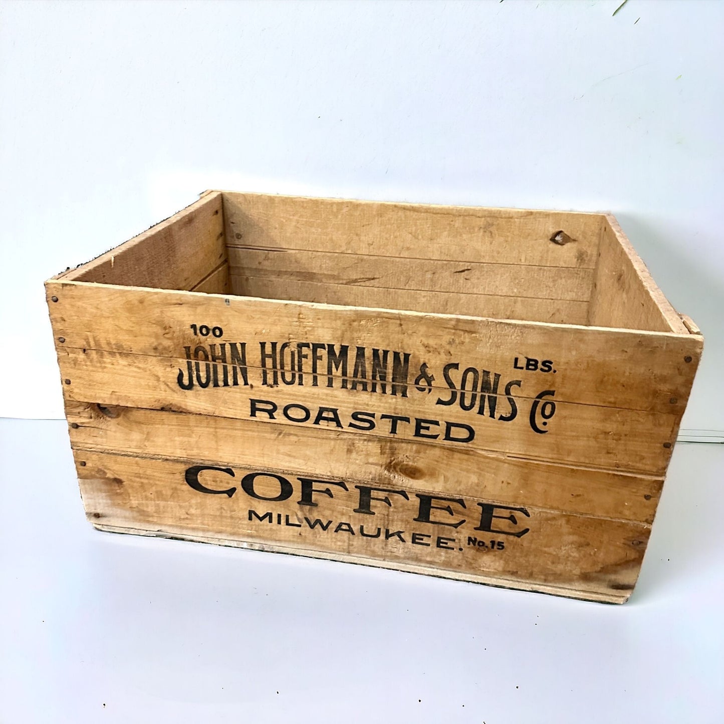 Antique Large John Hoffmann Sons Roasted Coffee Wooden Crate Primitive Milwaukee