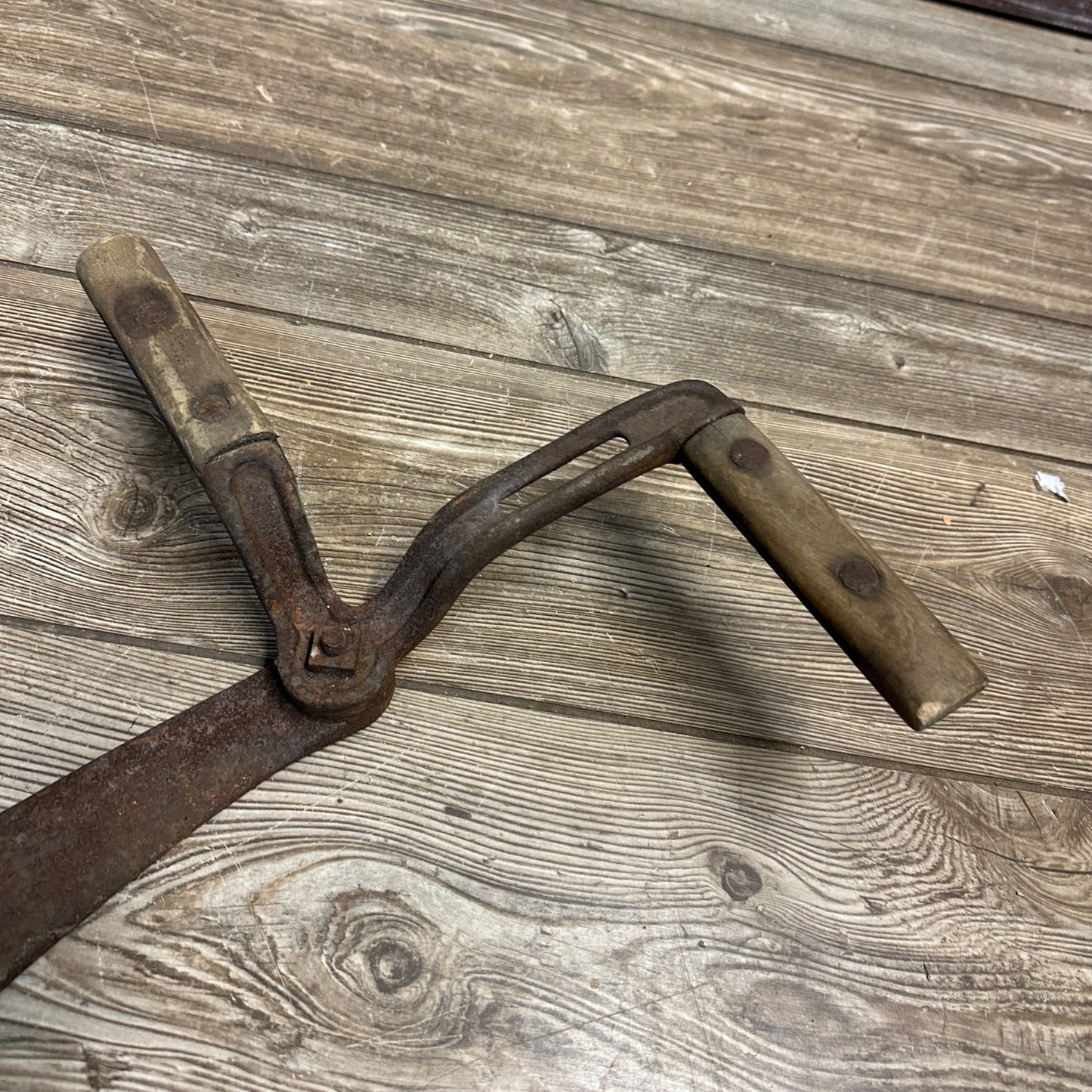 Antique Primitive Hay Knife 29" Farm Cutting Tool w/ Wood Handles Rustic Old Decor