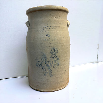 Antique Primitive Chicken Stencil Ohio Valley Butter Churn Stoneware Crock