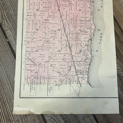 Antique 1893 Friendship Lake Winnebago Wisconsin Wis Plat Map Township