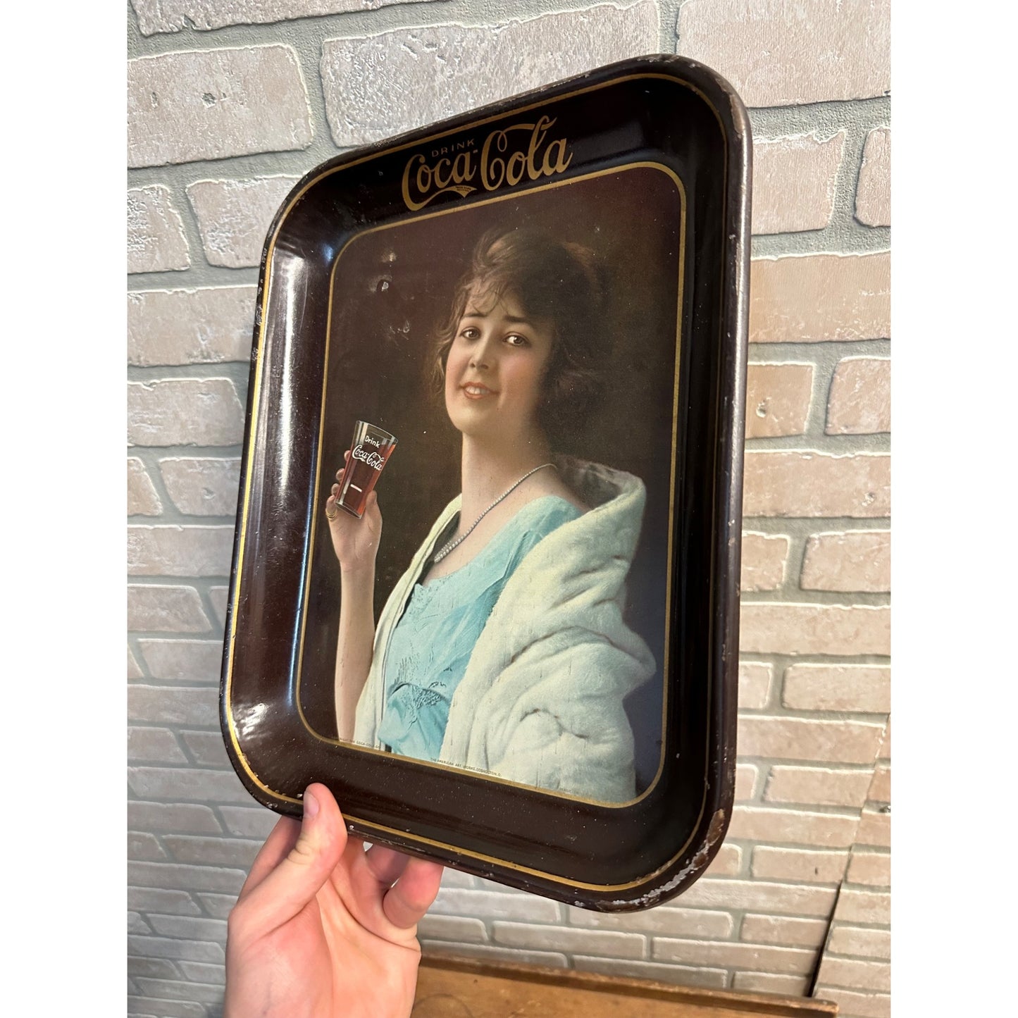 Original Coca Cola 1923 Flapper Girl Advertising Serving Tray Sign Antique