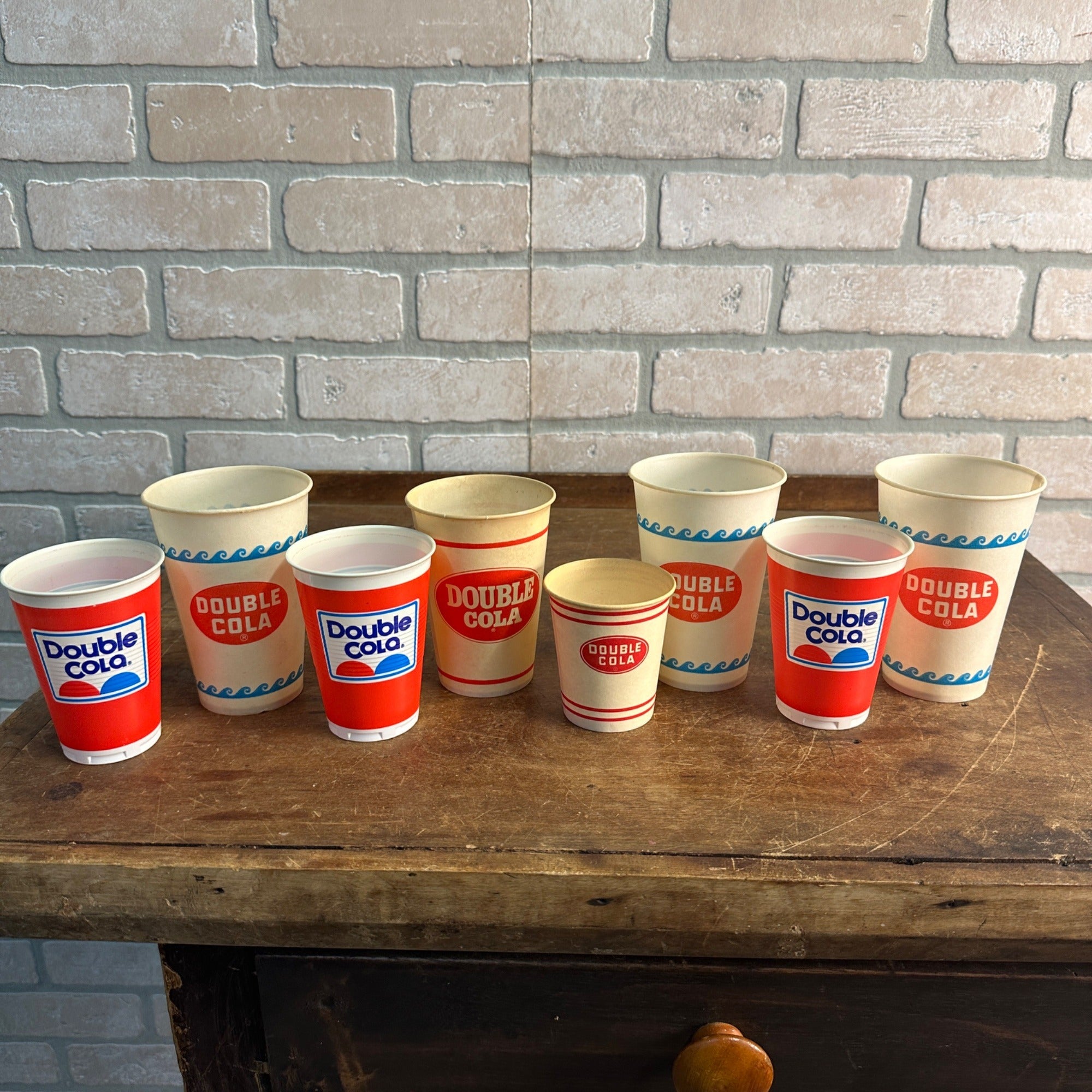 (8) Vintage Double Cola Soda Paper Wax Cups Advertising Sample Fountain