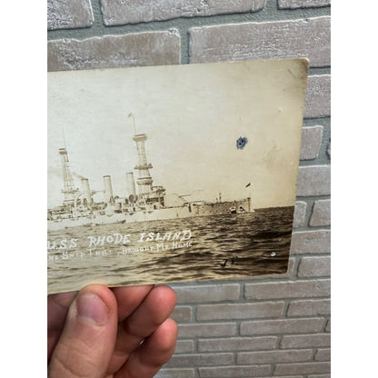 Vintage WWI World War 1 USS Rhode Island Battleship RPPC Postcard