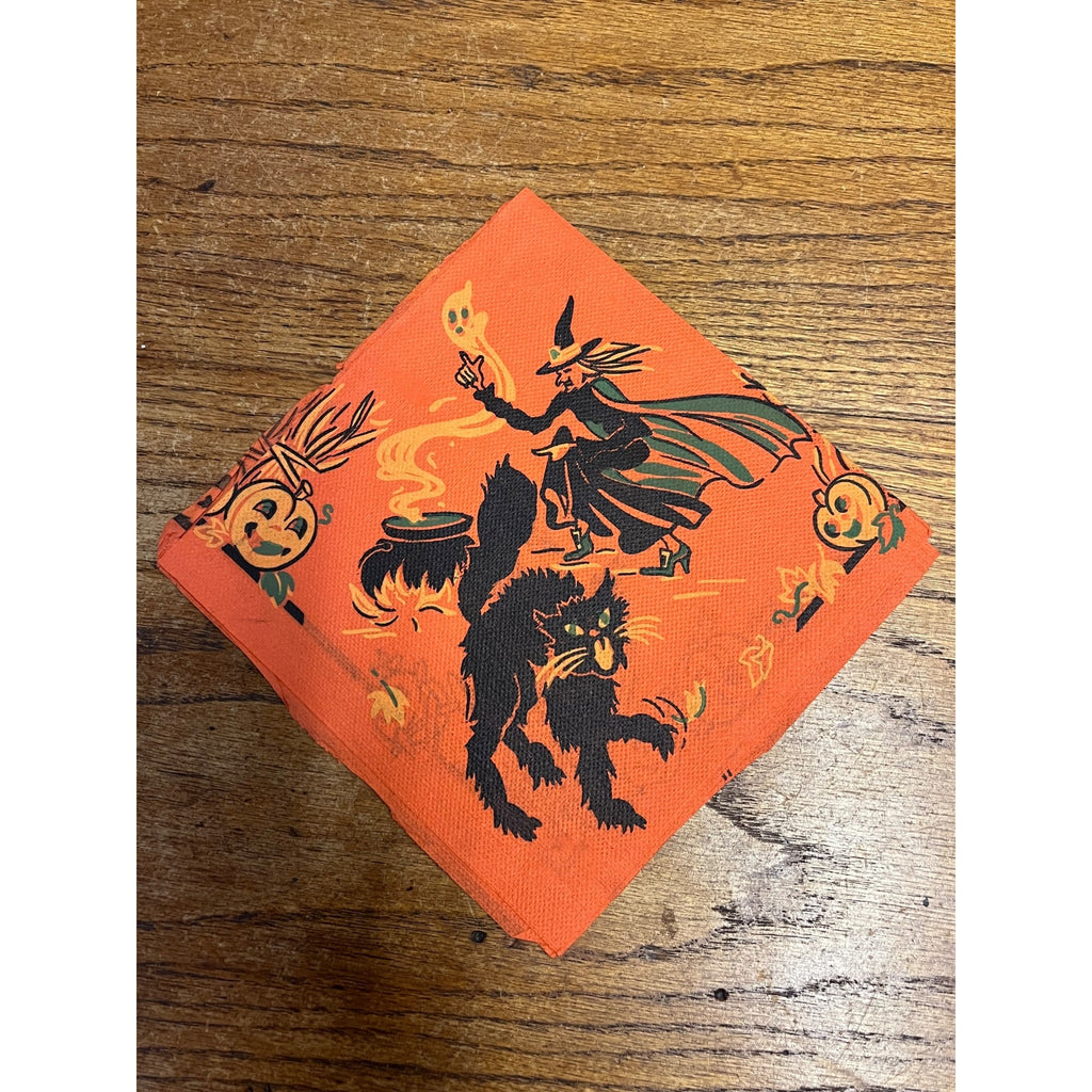 Vintage 1930s Halloween Dennison Crepe Paper Napkin Witch Black Cat