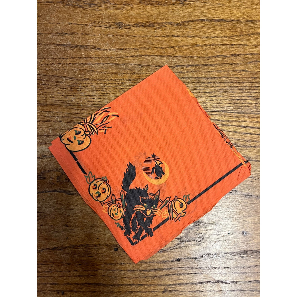 Vintage 1930s Halloween Dennison Crepe Paper Napkin Witch Black Cat