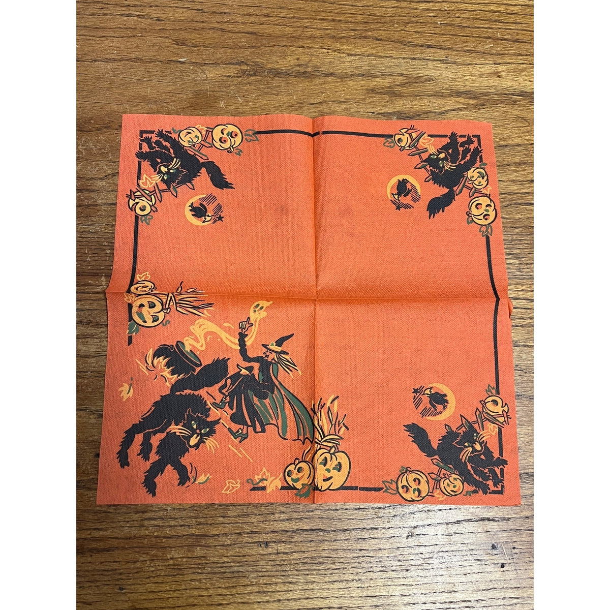 Vintage 1930s Halloween Dennison Crepe Paper Napkin Witch Black Cat
