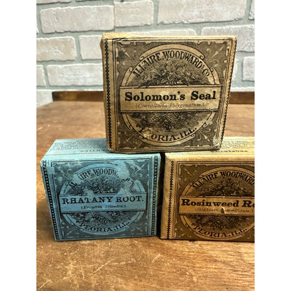 Vintage 1900s Allaire Woodward - Peoria ILL - Apothecary Spice Boxes Lot (3)