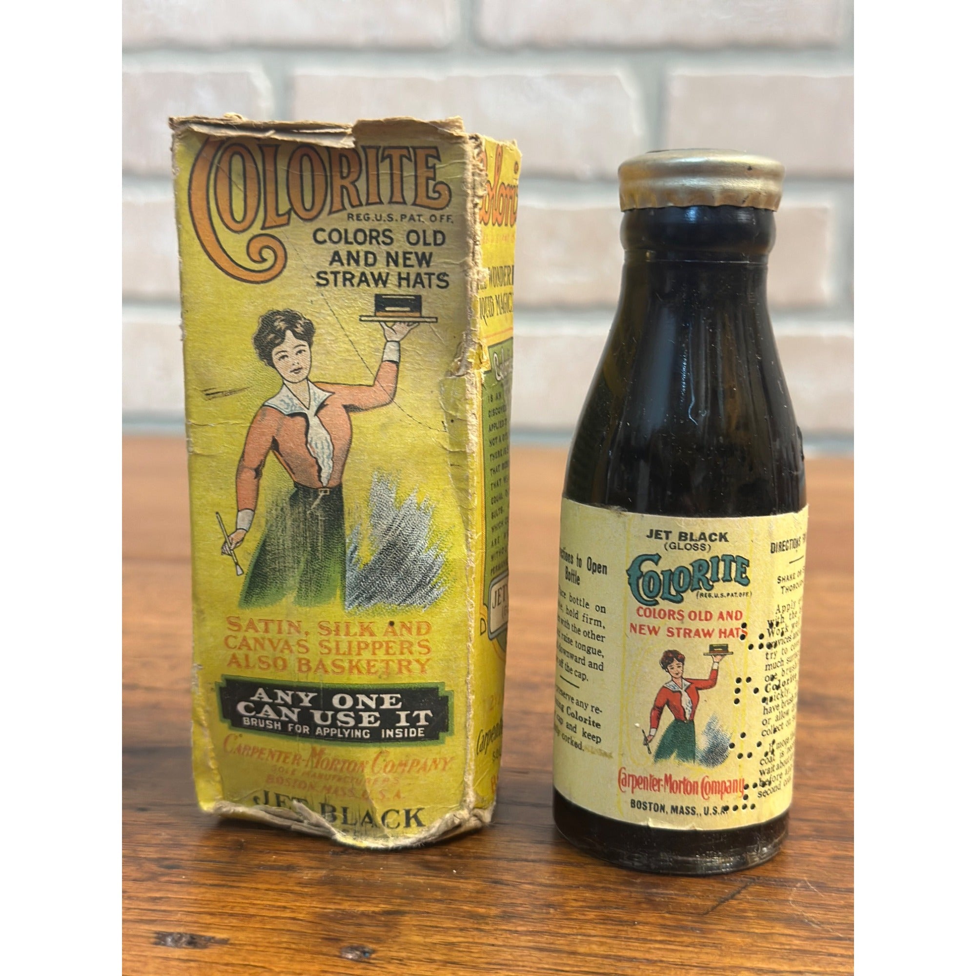 Vintage Colorite Straw Hat Paint-- Jet Black In Box Advertising Bottle