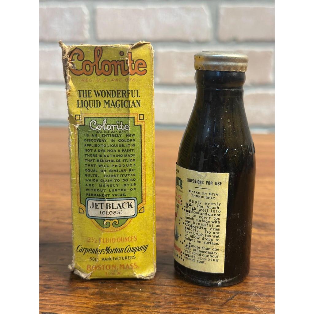 Vintage Colorite Straw Hat Paint-- Jet Black In Box Advertising Bottle