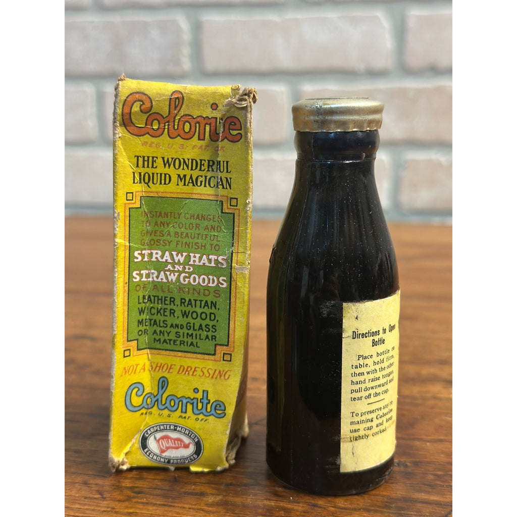 Vintage Colorite Straw Hat Paint-- Jet Black In Box Advertising Bottle