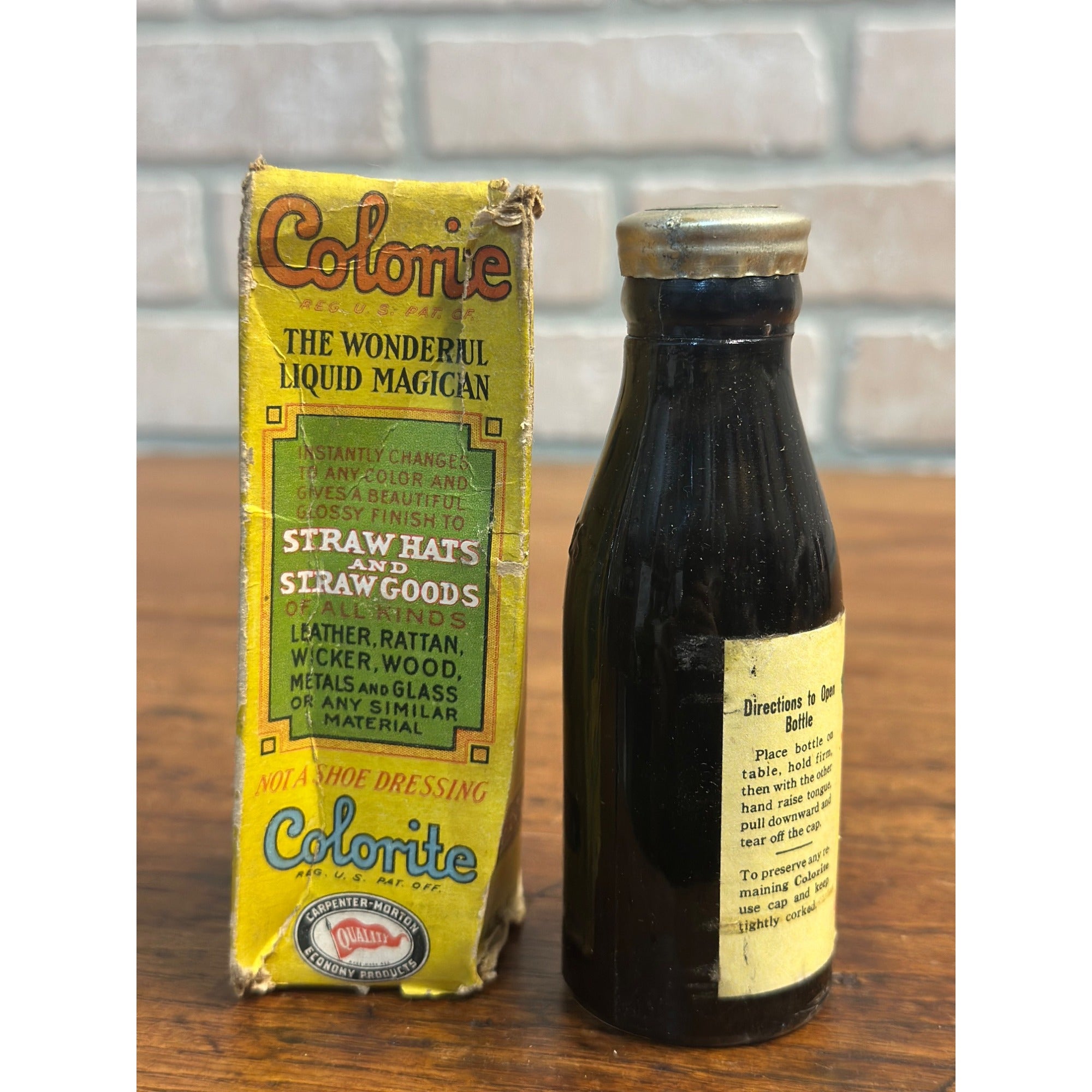 Vintage Colorite Straw Hat Paint-- Jet Black In Box Advertising Bottle