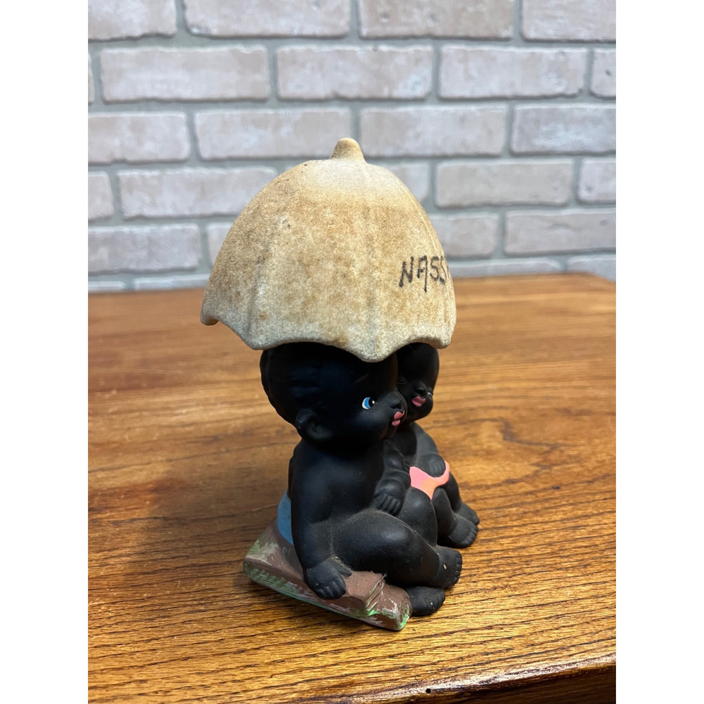 Rare Kenmar Vintage Boy & Girl Bobble Umbrella Chalkware Coin Bank Japan -Nassau