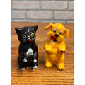Vintage Plastic Cat and Dog Salt & Pepper Shaker Set F&F Mold & Die Works Dayton, Ohio USA