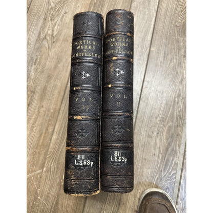 POETICAL WORKS OF HENRY WADSWORTH LONGFELLOW 1881 Two Volumes Full Leather