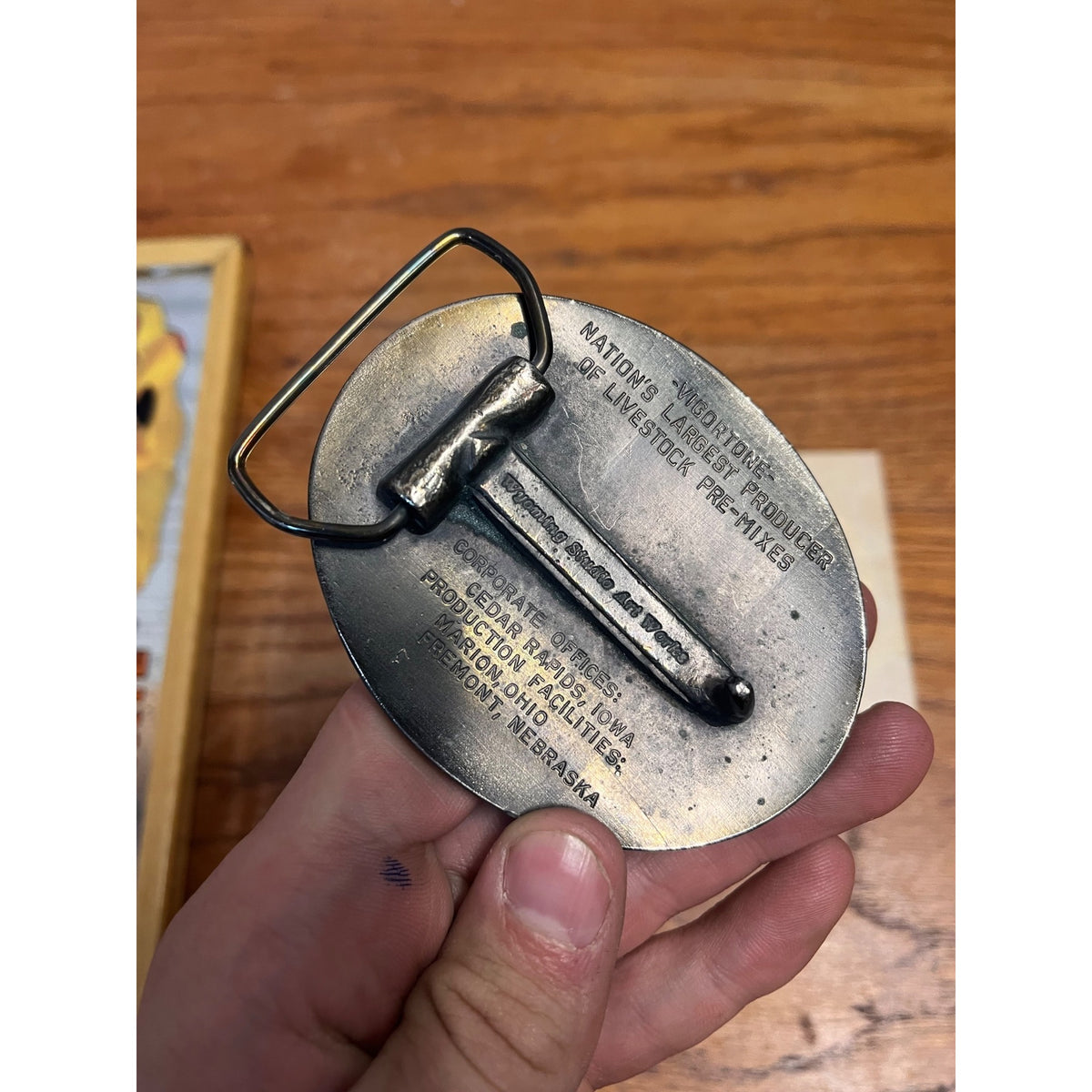 Vintage Vigortone Pig Belt Buckle Farm Feed Original Box