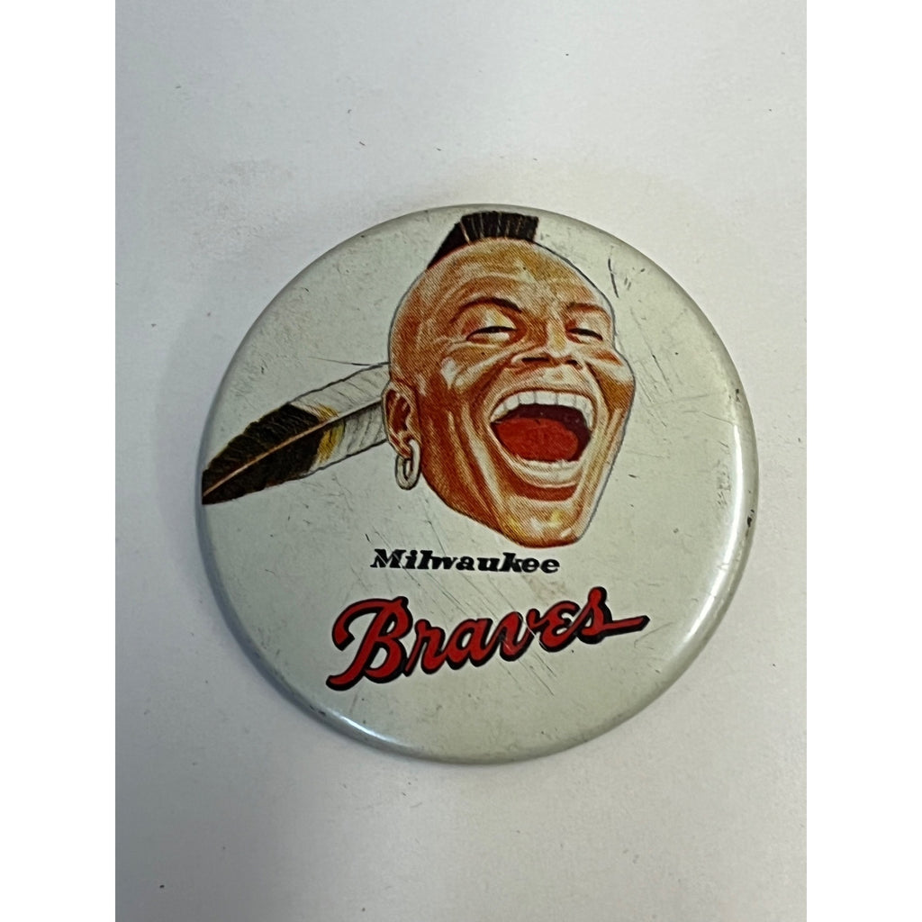 Vintage 1950s Milwaukee Braves Pinback Button Pin MLB Baseball Laughing Indian