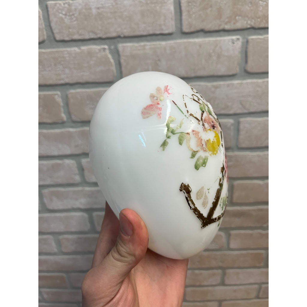 Antique Victorian Easter Milk Glass Egg Hand Painted Anchor Floral 6"