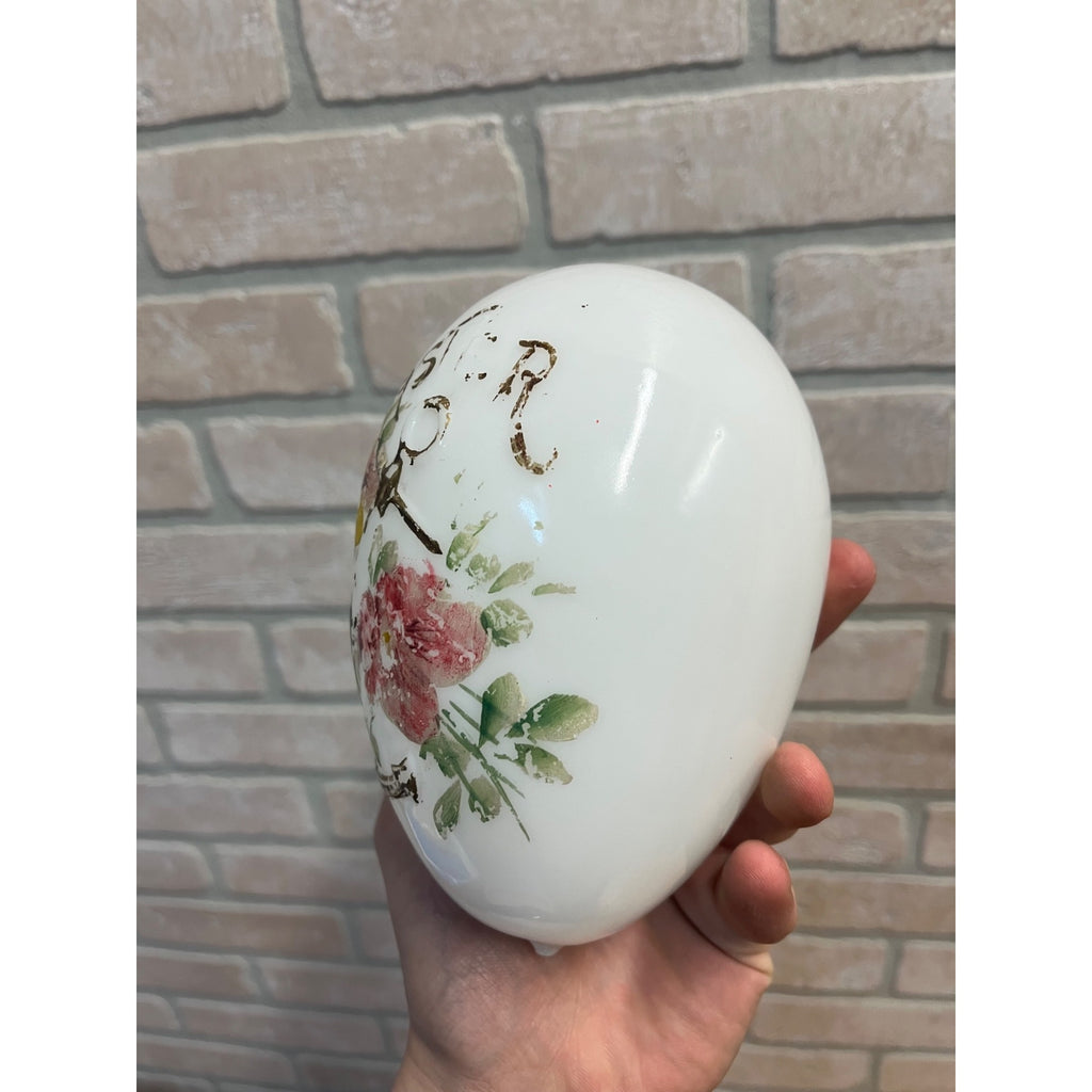 Antique Victorian Easter Milk Glass Egg Hand Painted Anchor Floral 6"