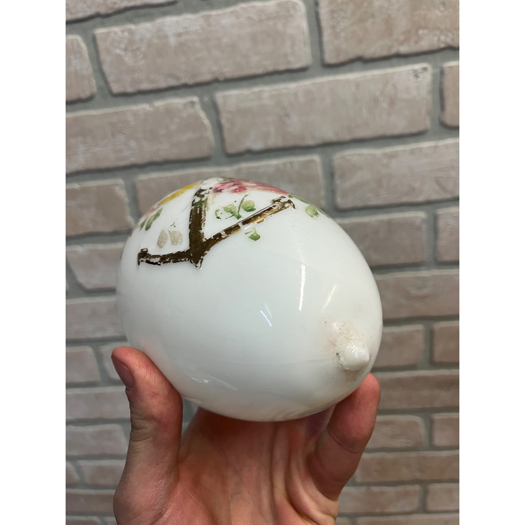 Antique Victorian Easter Milk Glass Egg Hand Painted Anchor Floral 6"