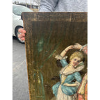 Antique Victorian Oil Painting on Velvet Velour Dancing Aristocrat Couple