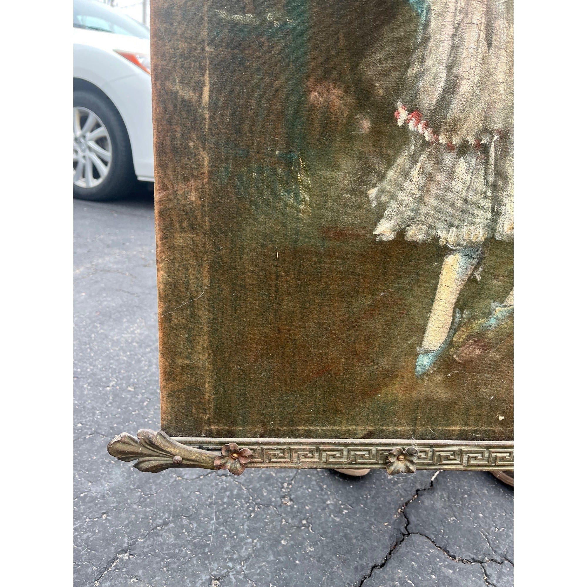 Antique Victorian Oil Painting on Velvet Velour Dancing Aristocrat Couple