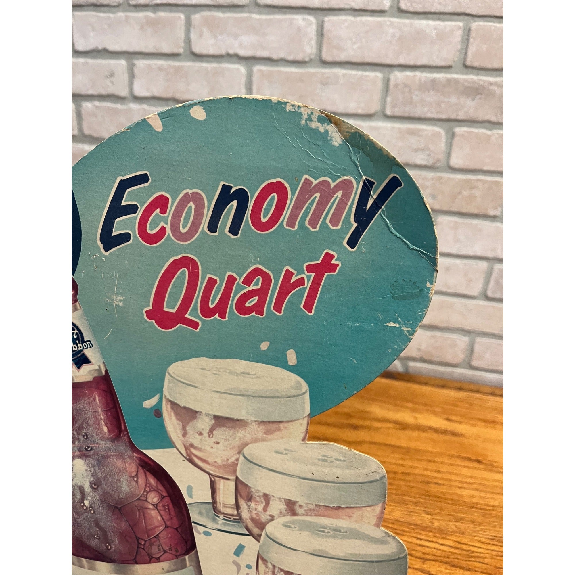 Vintage 1950s Pabst Blue Ribbon Beer Quart Party Size Bottle Advertising Sign